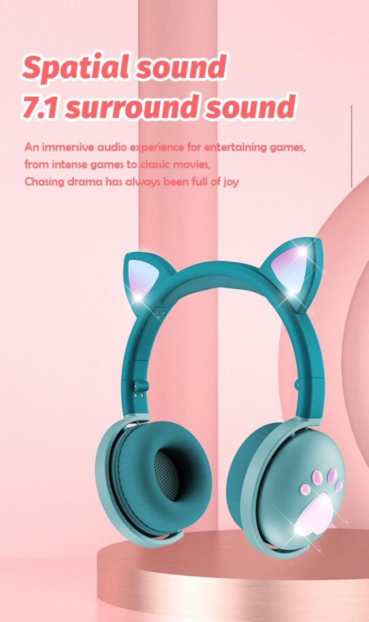 Наушники беспроводные детские BK9 с ушками LED Зеленый (26389231) - фото 3 Наушники беспроводные детские BK9 с ушками LED Зеленый (26389231) - фото 3