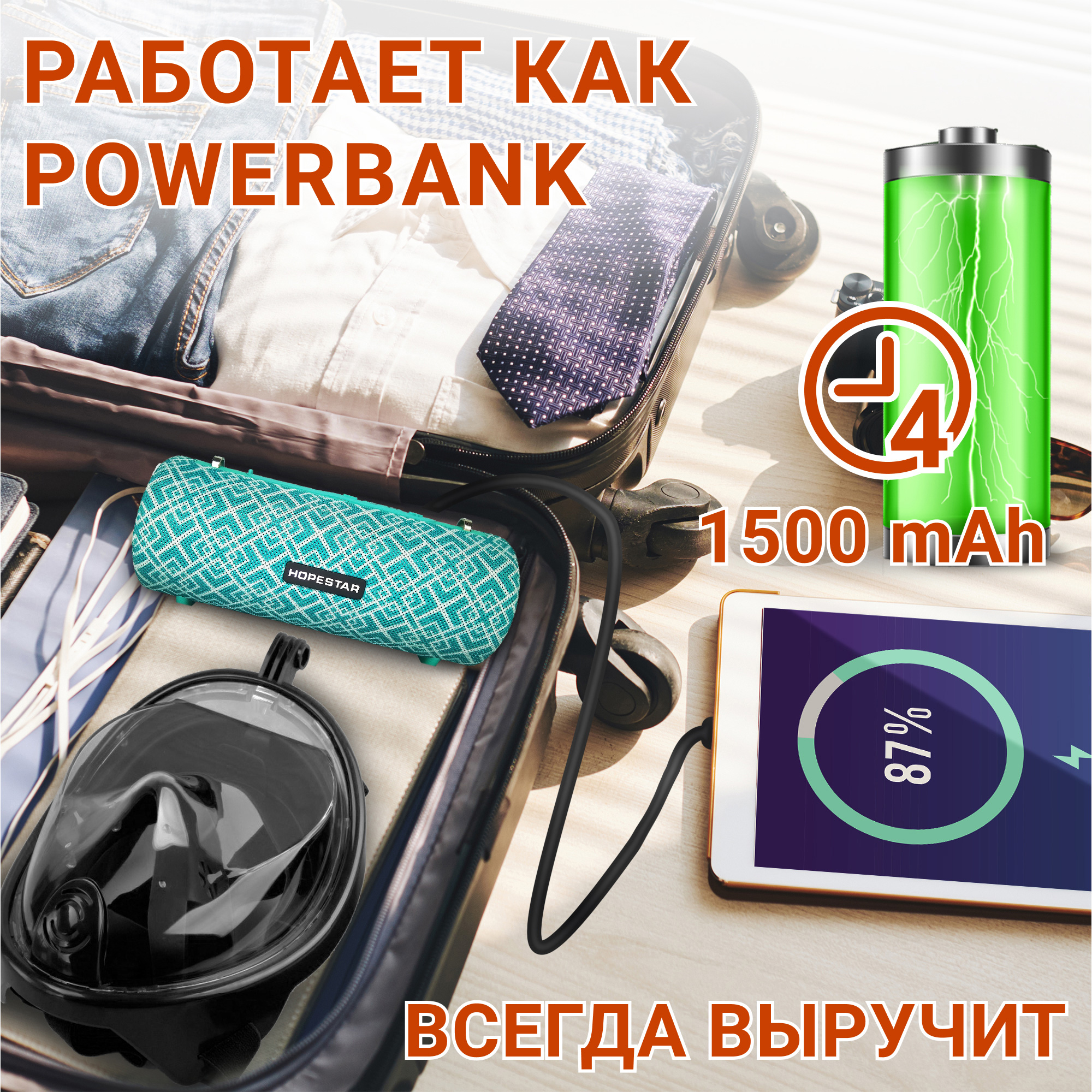 Акустична система Hopestar PowerBank H39 Бірюзовий - фото 5 Акустична система Hopestar PowerBank H39 Бірюзовий - фото 5