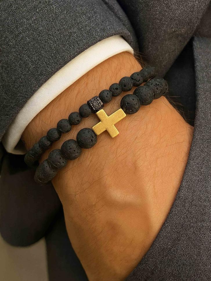 Браслети чоловічі із вулканічної лави (4552)