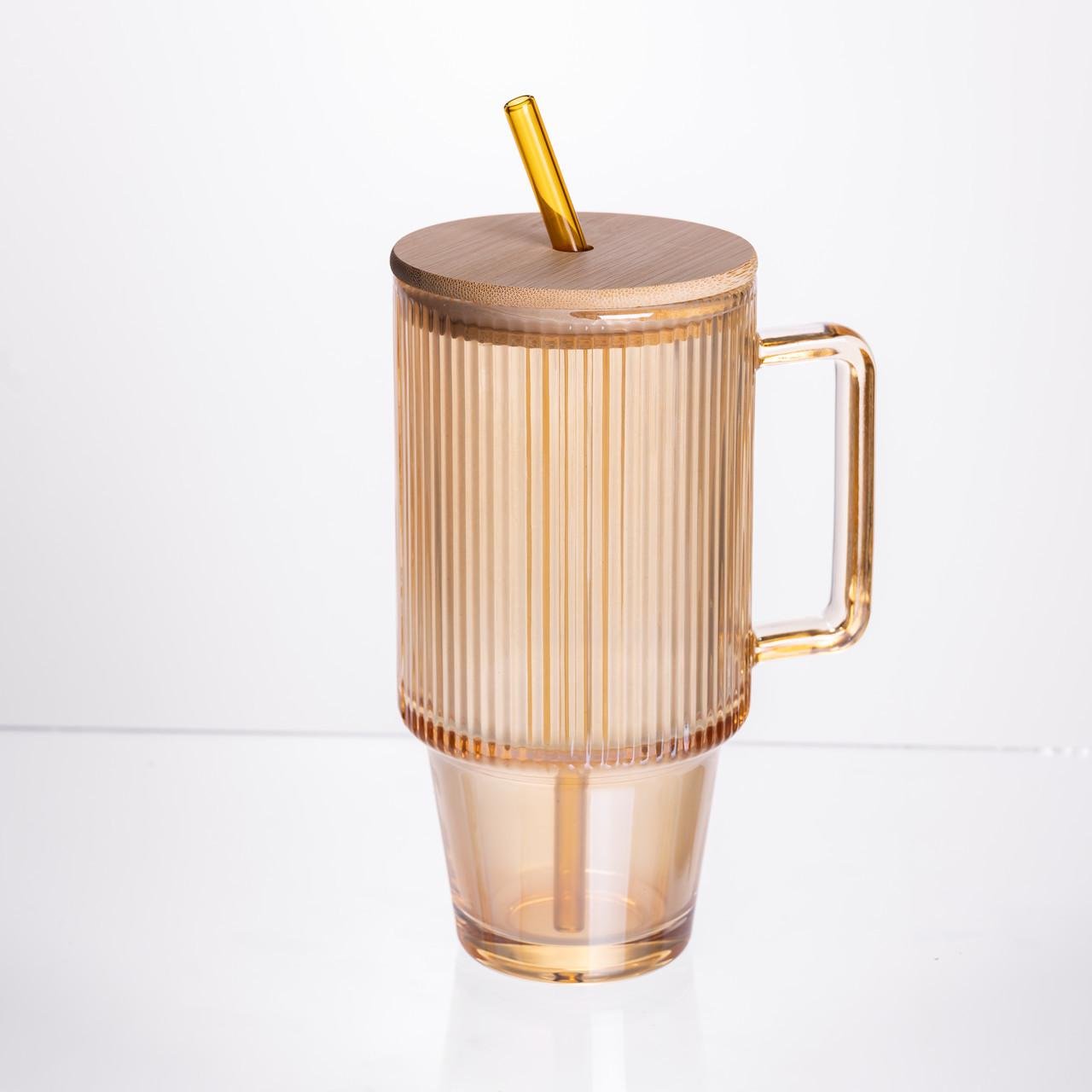 Скляна чашка з кришкою і трубочкою 750 мл Коричневий (HP-19-50R) - фото 1 Скляна чашка з кришкою і трубочкою 750 мл Коричневий (HP-19-50R) - фото 1
