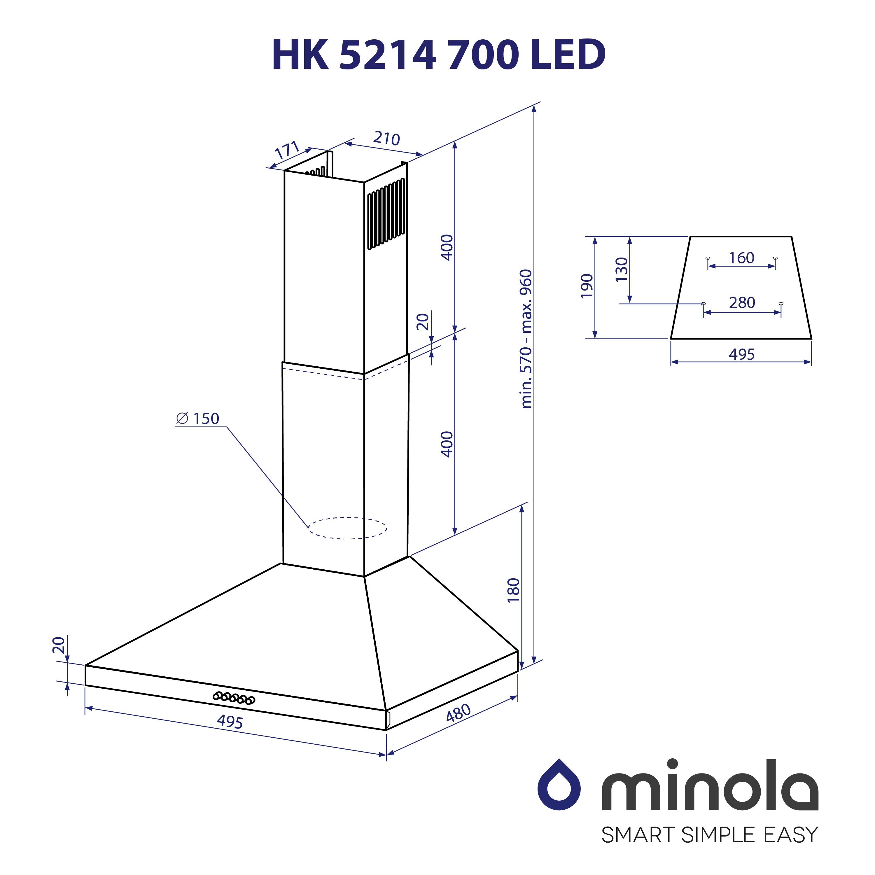 Вытяжка купольная Minola HK 5214 BL 700 LED - фото 11