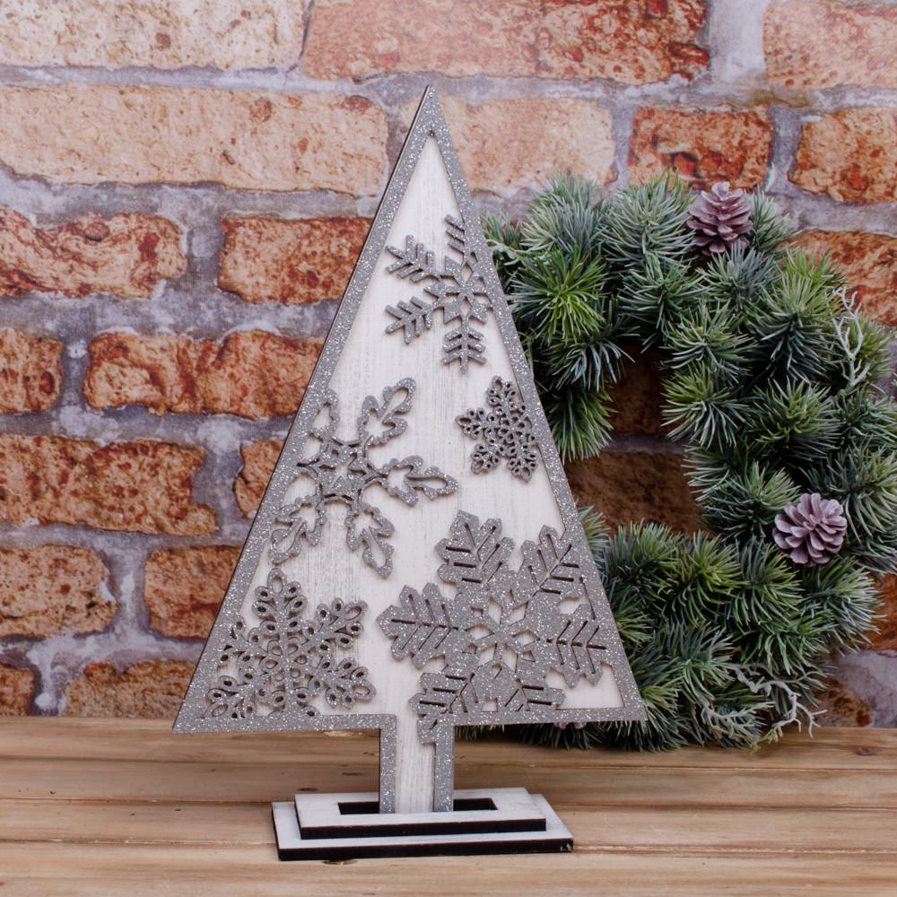 Статуэтка Елка с снежинками и глиттером 35 см Белый (3299-3)