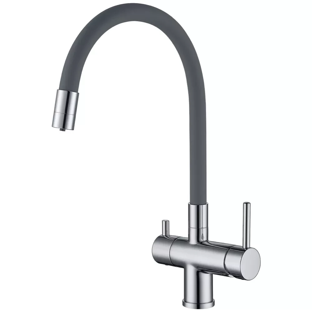 Смеситель для кухни на две воды Gappo G4398-30 с гибким изливом Серый/Хром