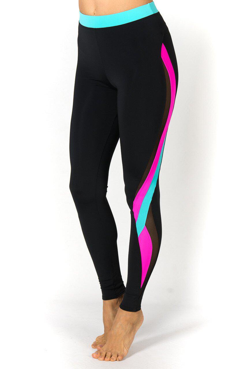 Лосины женские Opt-kolo M с сеткой и цветными вставками Черный/Малиновый/Мятный (KL-0732)