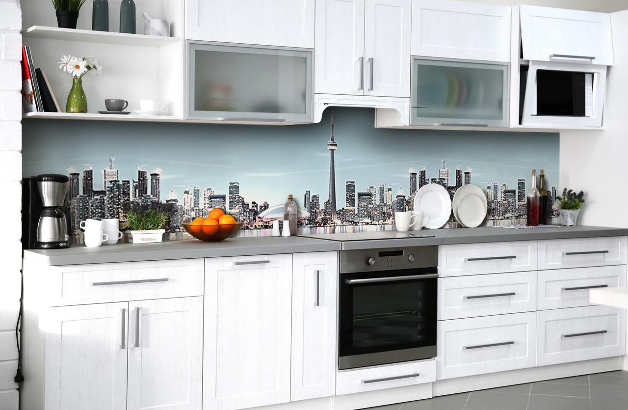 Кухонный фартук Мегаполис город из самоклеящейся виниловой пленки 65х250 см Голубой