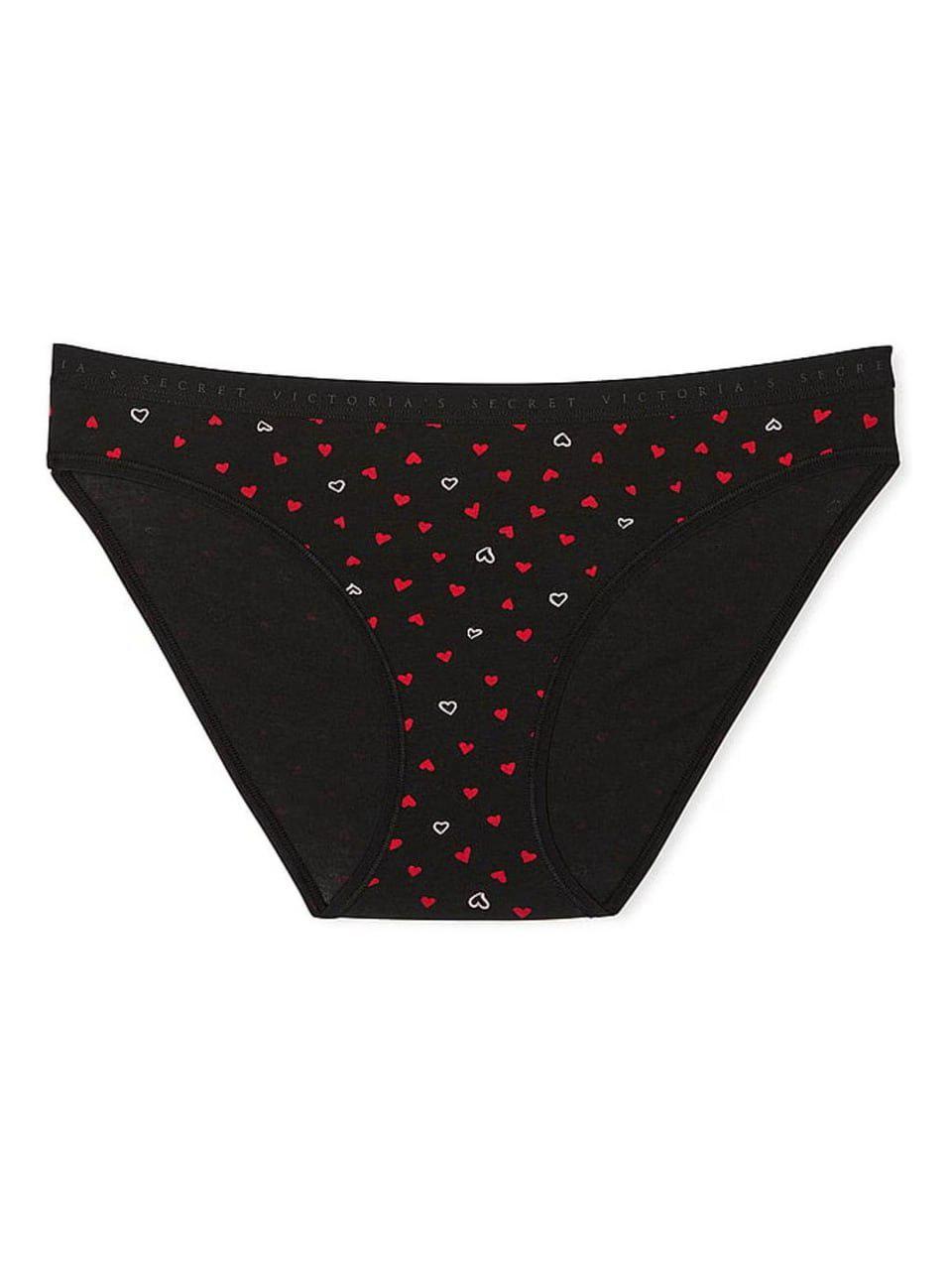 Трусики бикини Victoria's Secret Black Mini Hearts Bikini Panty M Черный (26997654)