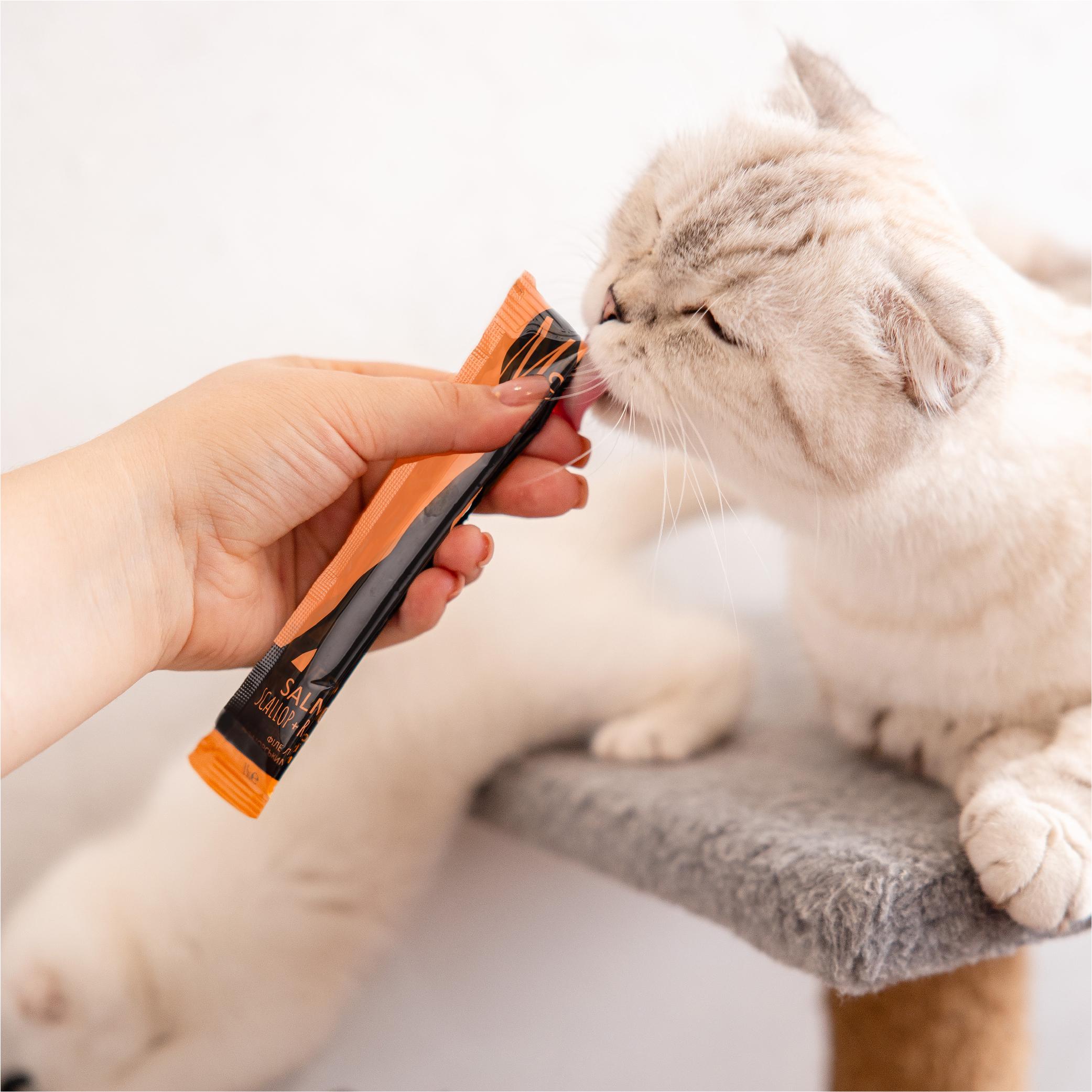 Ласощі для кішок Mavsy Creamy superfood SALMON WITH SCALLOP AND RED CAVIAR FOR CATS філе лосося з морською гребінцем та червоною ікрою 15 г 5 шт. - фото 5 Ласощі для кішок Mavsy Creamy superfood SALMON WITH SCALLOP AND RED CAVIAR FOR CATS філе лосося з морською гребінцем та червоною ікрою 15 г 5 шт. - фото 5