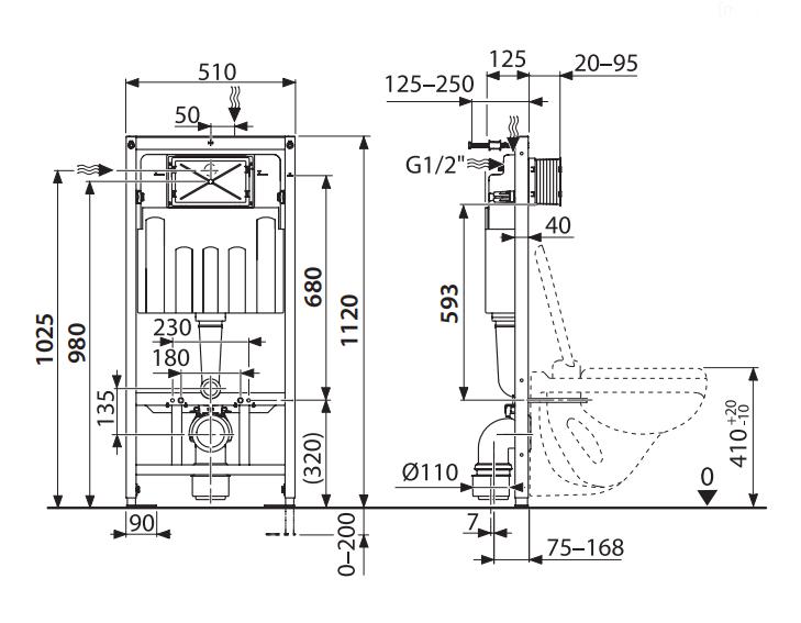 Інсталяція Cersanit Tech Line Opti з кнопкою Opti A2 + унітаз Carina CleanOn з сидінням Slim (CR SET В656 S701-646) - фото 3