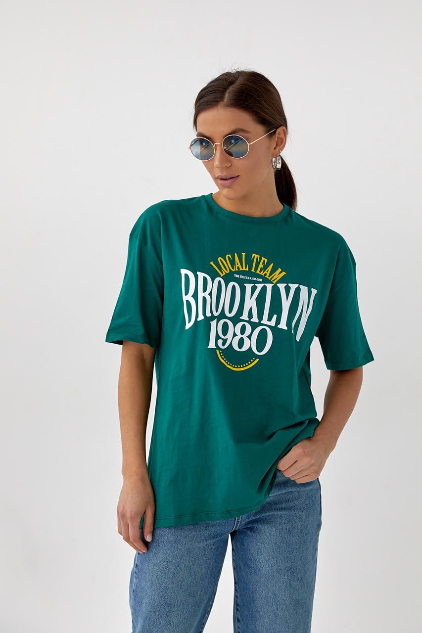 Футболка хлопковая с принтом Brooklyn Barley L Зеленый