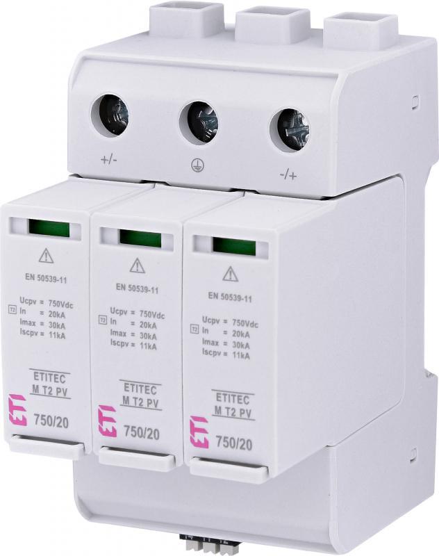 Ограничитель перенапряжения ETI ETITEC M T2 PV 3Р 20кА 1500 В RC для солнечных панелей PV систем (2440518)