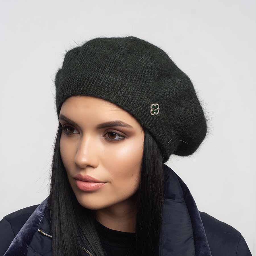 Берет женский вязаный Leks Романтик двойной теплый Бутылочный