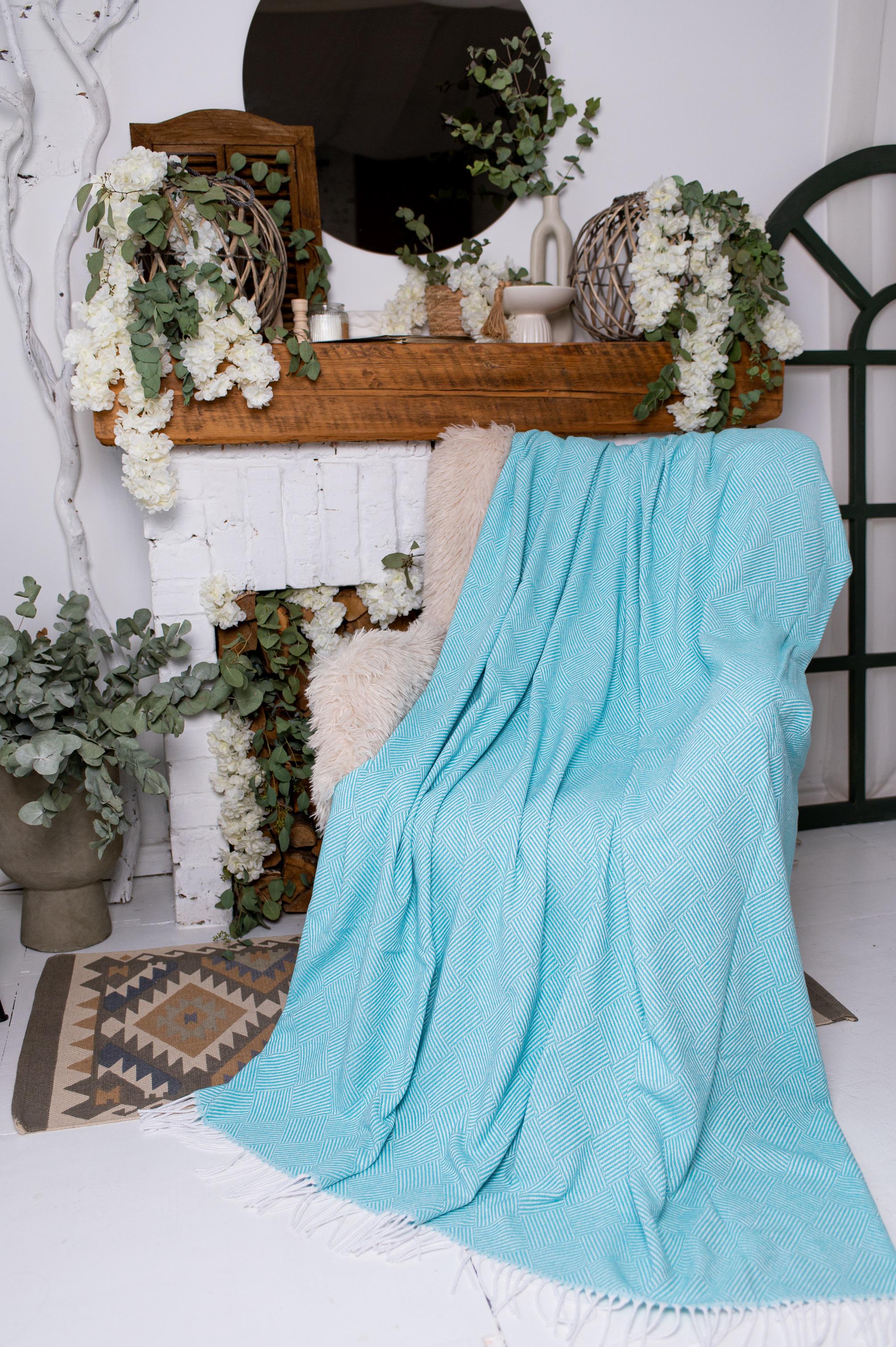 Плед жаккардовый Vladi PARQUET Валенсия 170х210 см Белый/Мятный (10441)