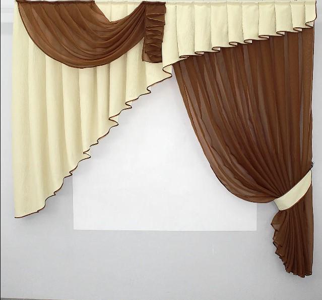Шторки с ламбрекеном на кухню/балкон 190х150 см Коричневый/Молочный (00лш 79-020) Шторки с ламбрекеном на кухню/балкон 190х150 см Коричневый/Молочный (00лш 79-020)