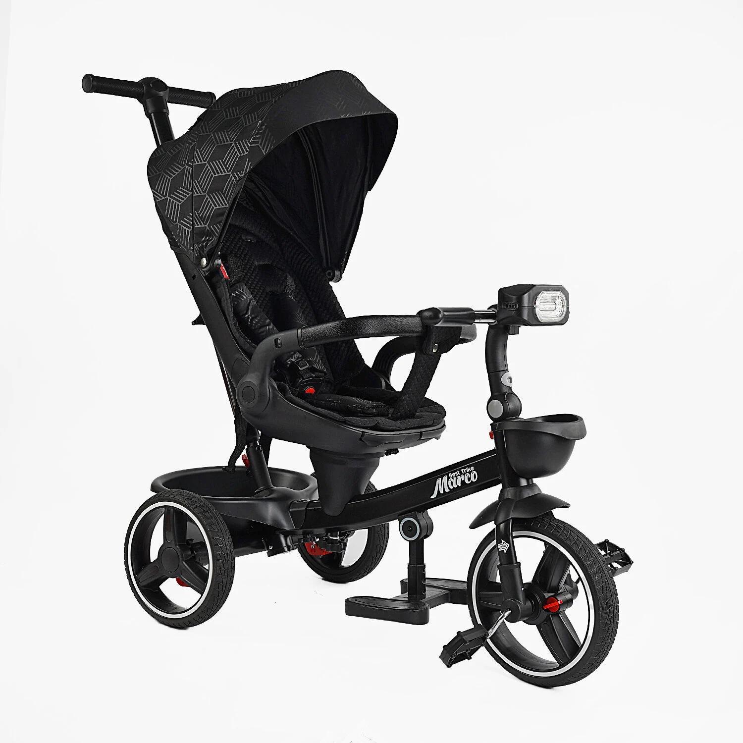 Велосипед детский BestTrike Marco поворотное сиденье/складной руль/колеса с прорезиненным PU/корзина Black (159151)