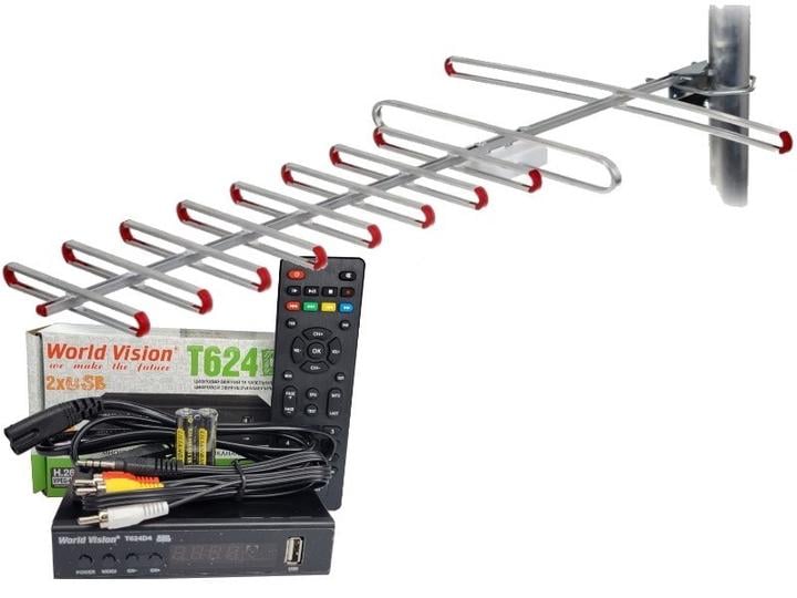 Тюнер World Vision T624D4 IPTV+/антенна наружная Super 8 50 км