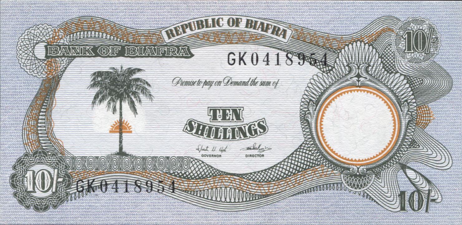 Колекційна банкнота Біафра 1969 10 шилінгів P4 UNC