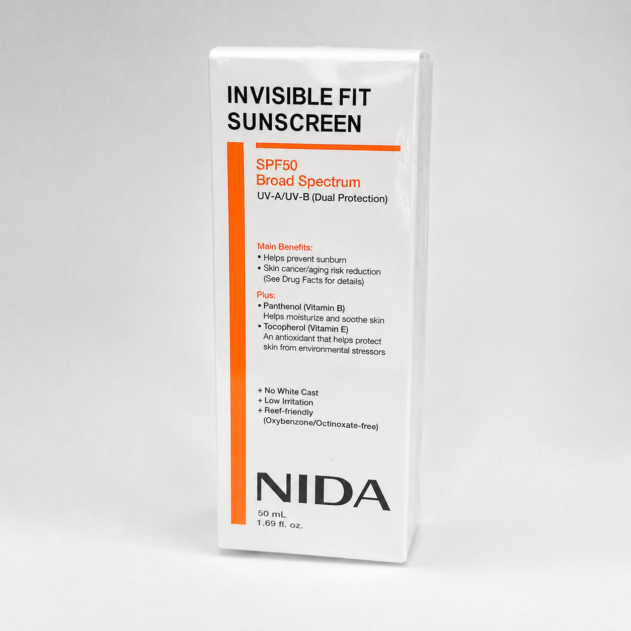 Сонцезахисний крем для обличчя NIDA Invisible Fit Sunscreen SPF50 PA++++ 50 мл з пантенолом і вітаміном Е Сонцезахисний крем для обличчя NIDA Invisible Fit Sunscreen SPF50 PA++++ 50 мл з пантенолом і вітаміном Е