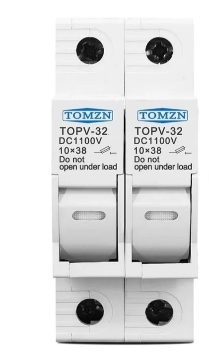 Держатель TOMZN 2Р DC с 2-мя предохранителями на 30 A на DIN рейку для солнечных панелей 10х38 мм