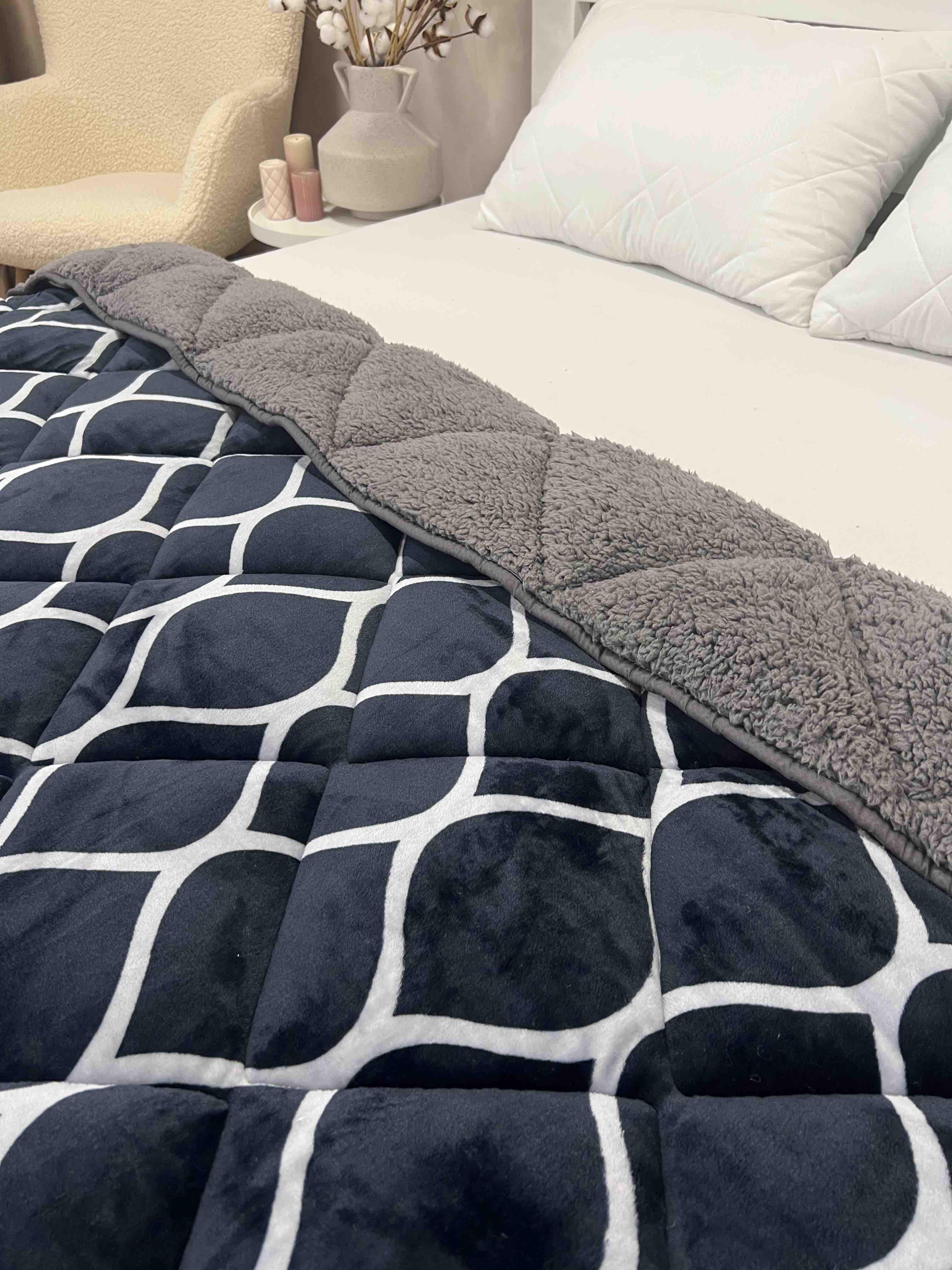 Ковдра з велюру та овчини 195x215 см Темно-сірий (одеяло Л16-1) - фото 5