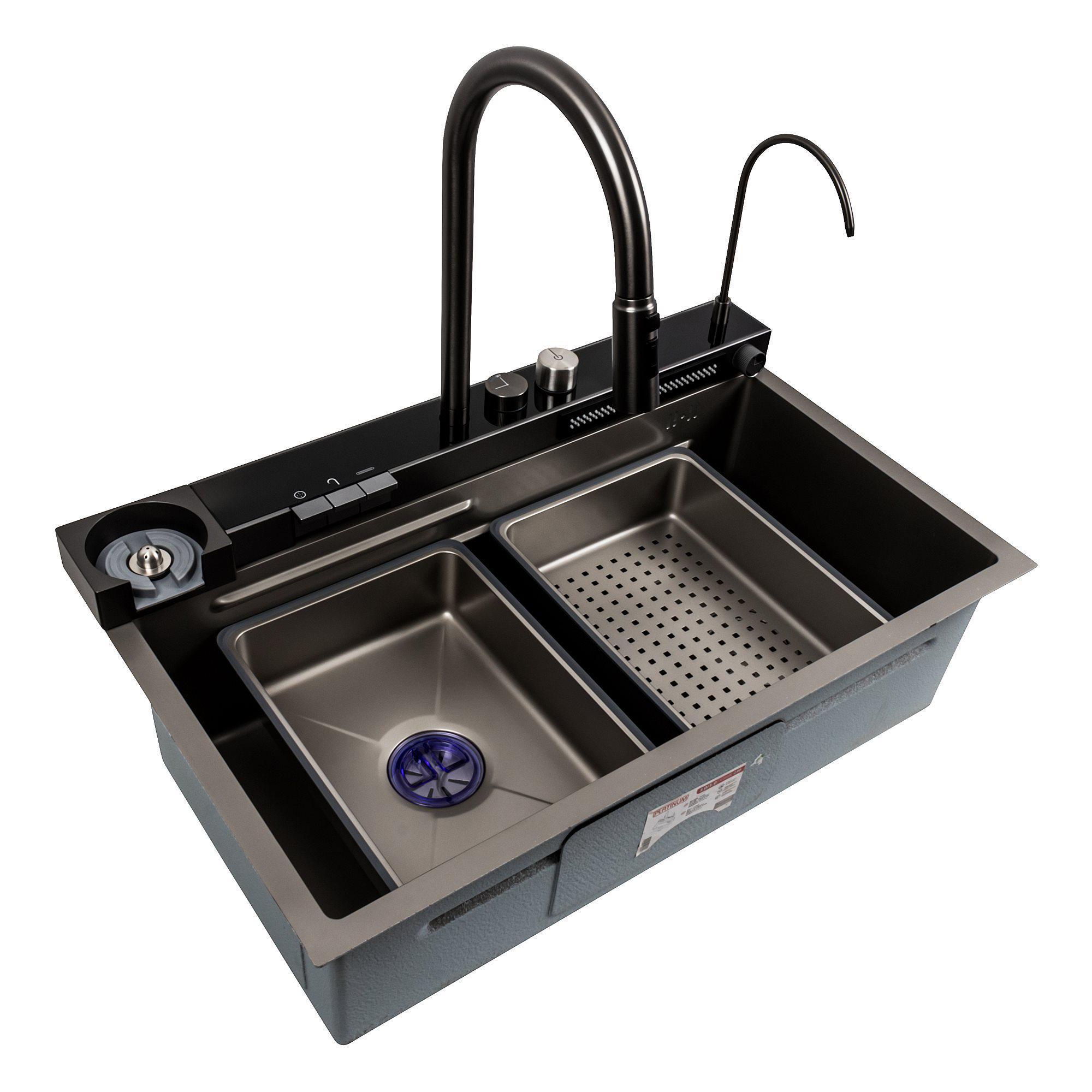 Мийка кухонна Platinum Handmade Водоспад 75x46D PVD Сірий (000041260) - фото 6 Мийка кухонна Platinum Handmade Водоспад 75x46D PVD Сірий (000041260) - фото 6