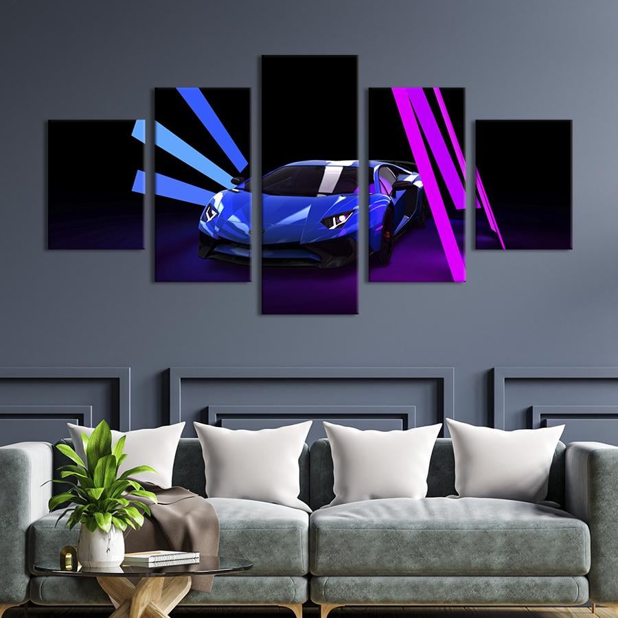 Картина на холсте Авто Ламборджини в синем цвете 187x94 см (1339-52)