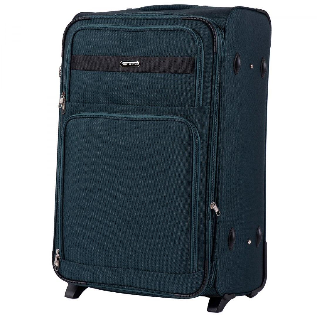 Валіза тканинна Wings 1605 велика на 2 колесах 74х48х30 см 106 л Темно-зелений