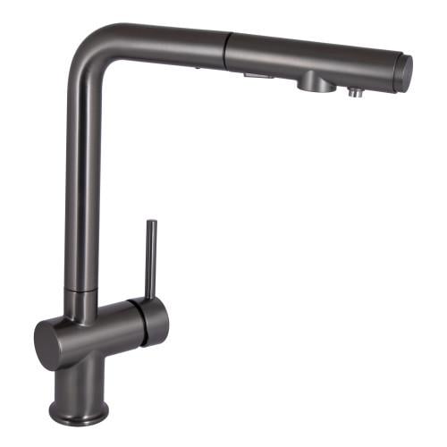 Смеситель для кухни Q-tap Rozcesti с выдвижным изливом с подключением для питьевой воды Gunmetal Black (QTROZ367GMB45942)