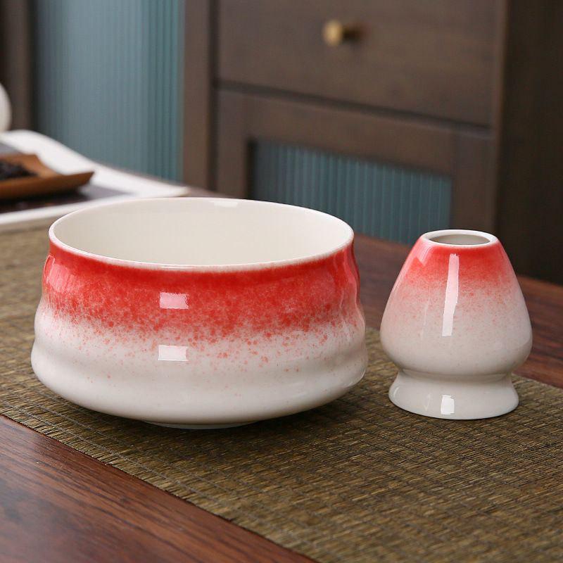 Комплект чаша Чаван/Тяван керамическая для приготовления чая матча с подставкой Кусенаоши для венчика часен Красный градиент (KC03R) Комплект чаша Чаван/Тяван керамическая для приготовления чая матча с подставкой Кусенаоши для венчика часен Красный градиент (KC03R)