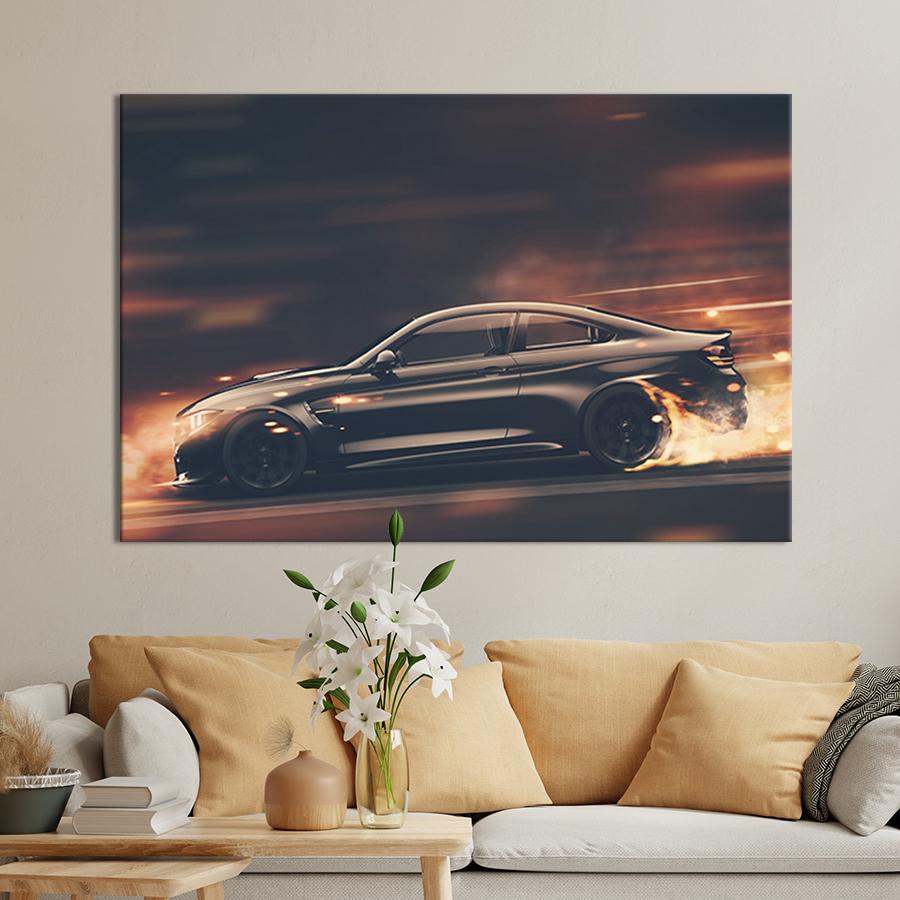 Настенный декор картина на холсте для интерьера Быстрая машина 51x34 см (107-1)