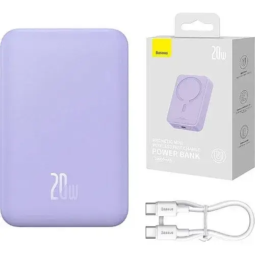 Батарея портативная BASEUS Magnetic Mini Wireless Fast Charge PPCX150005 20000 mAh 20W Purple - фото 6