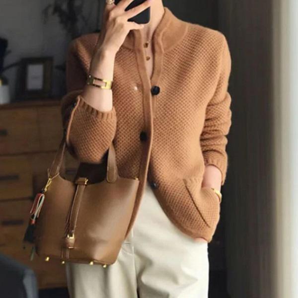 Кардиган женский C00359-1 прямого фасона из кашемировой пряжи S-М Коричневый - фото 3