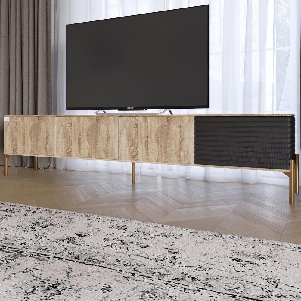 Тумба под телевизор Lion Грей на золотых металлических ножках Дуб Сонома/Асфальт (000-000-2448)