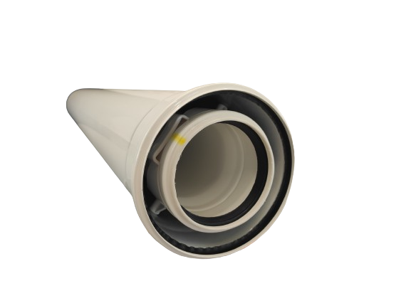 Труба коаксиального дымохода Димком конденсационного котла пластик в нержавейке 80/125 мм 1,0 м