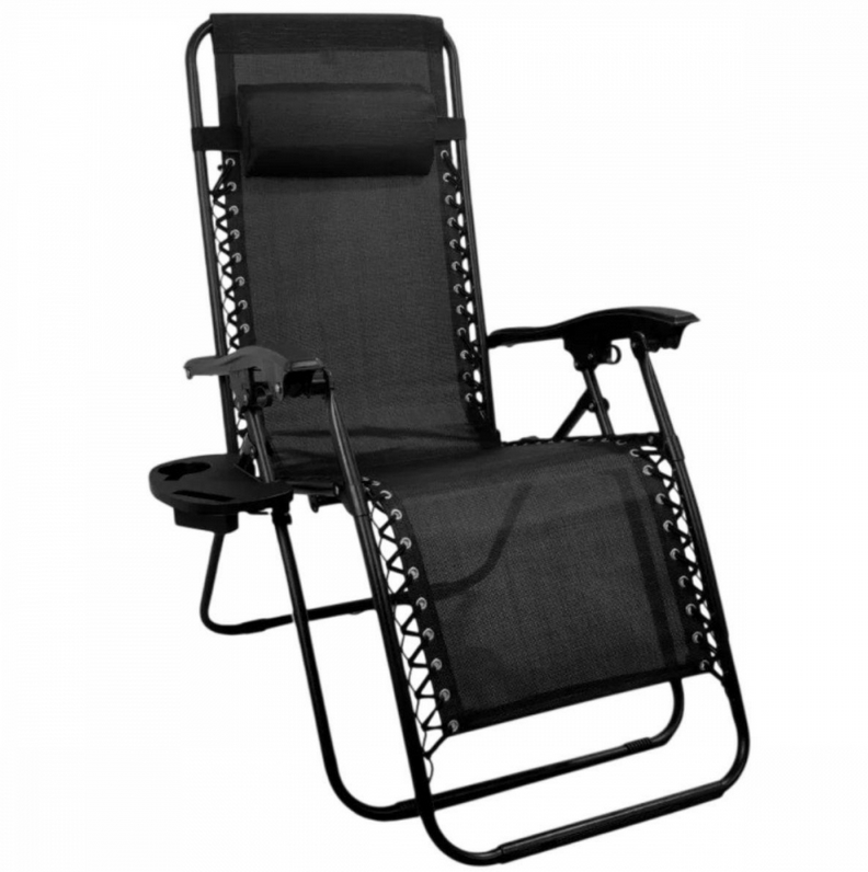Шезлонг-лежак Zero Gravity с подстаканником до 120 кг. Черный (с подстаканником-1).