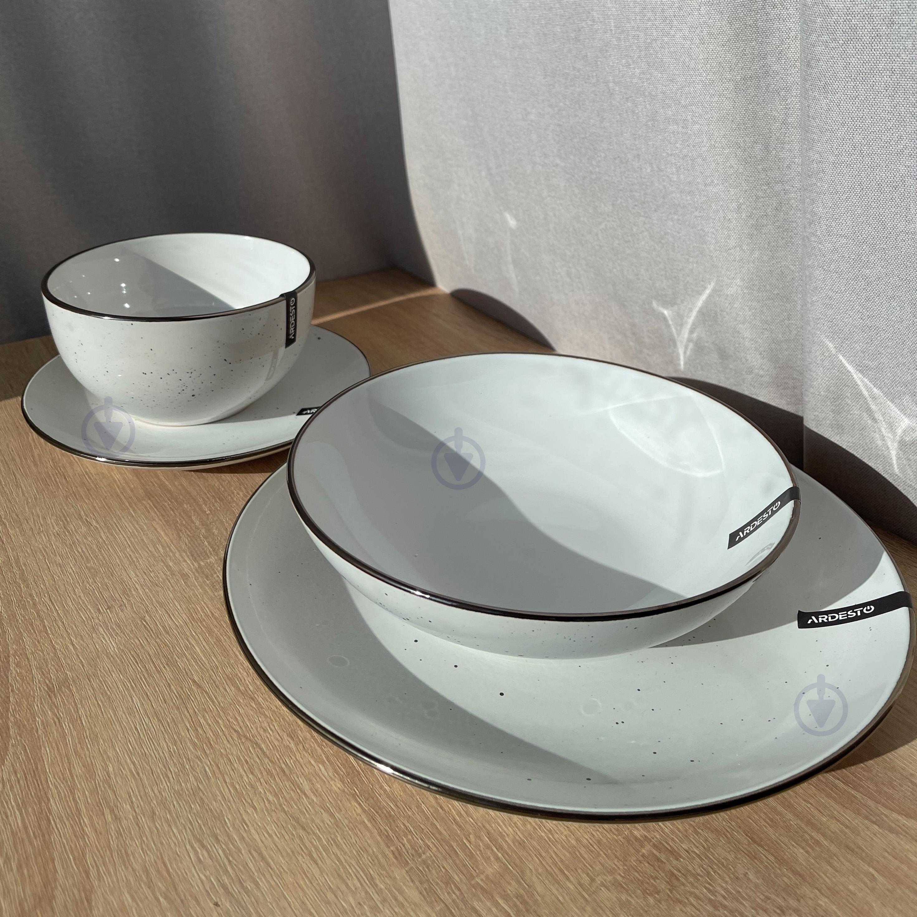 Сервіз столового посуду Ardesto Bagheria 48 предметов 12 персон кам'яна кераміка Білий - фото 2