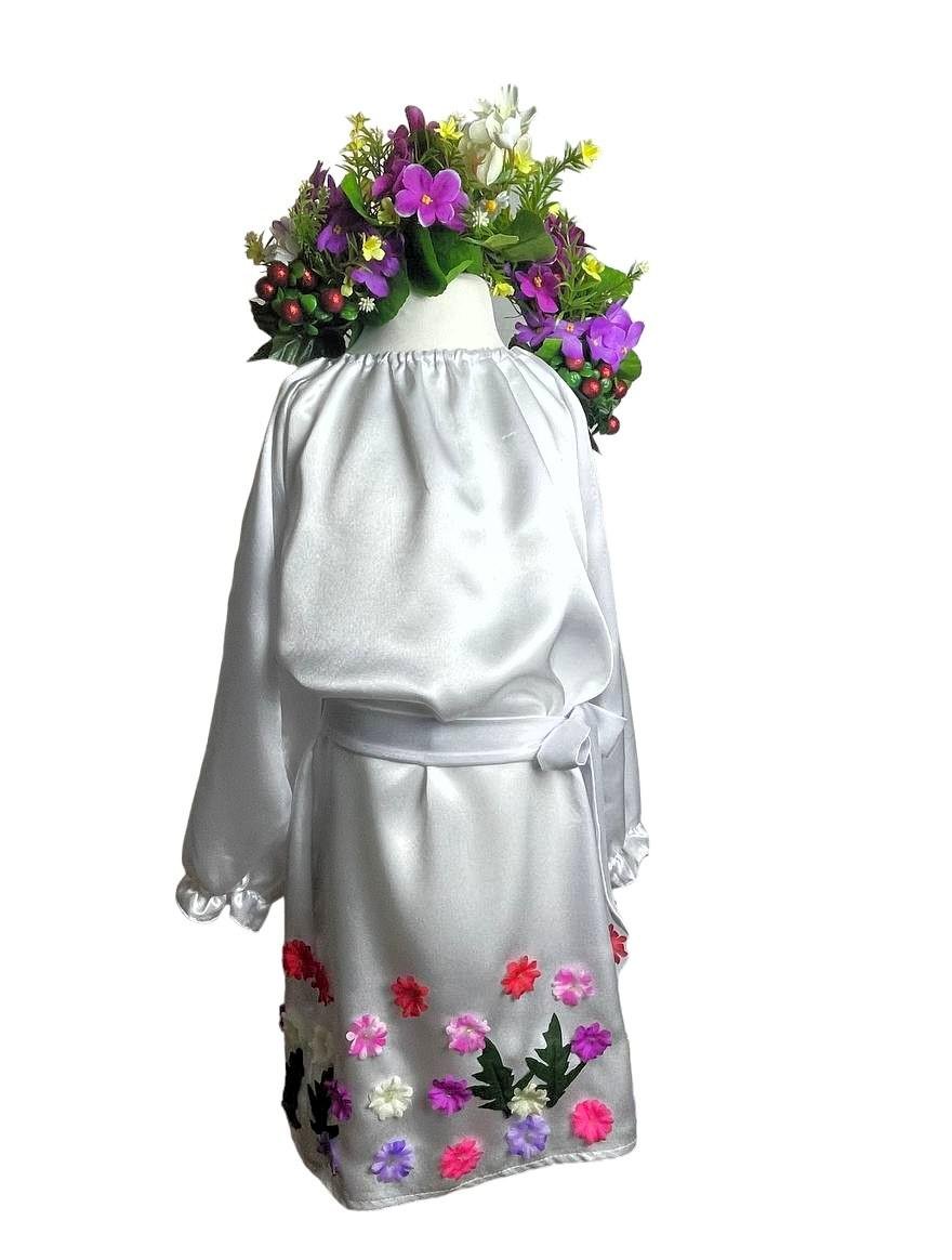 Платье детское карнавальное Лесной Мавки с венком 128-134 см