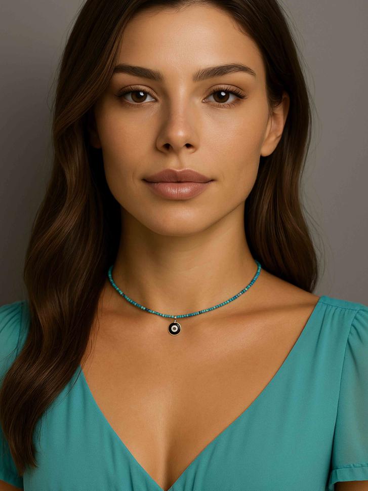 Чокер LeBijou із натуральної бірюзи з підвіскою "Око" (5213)