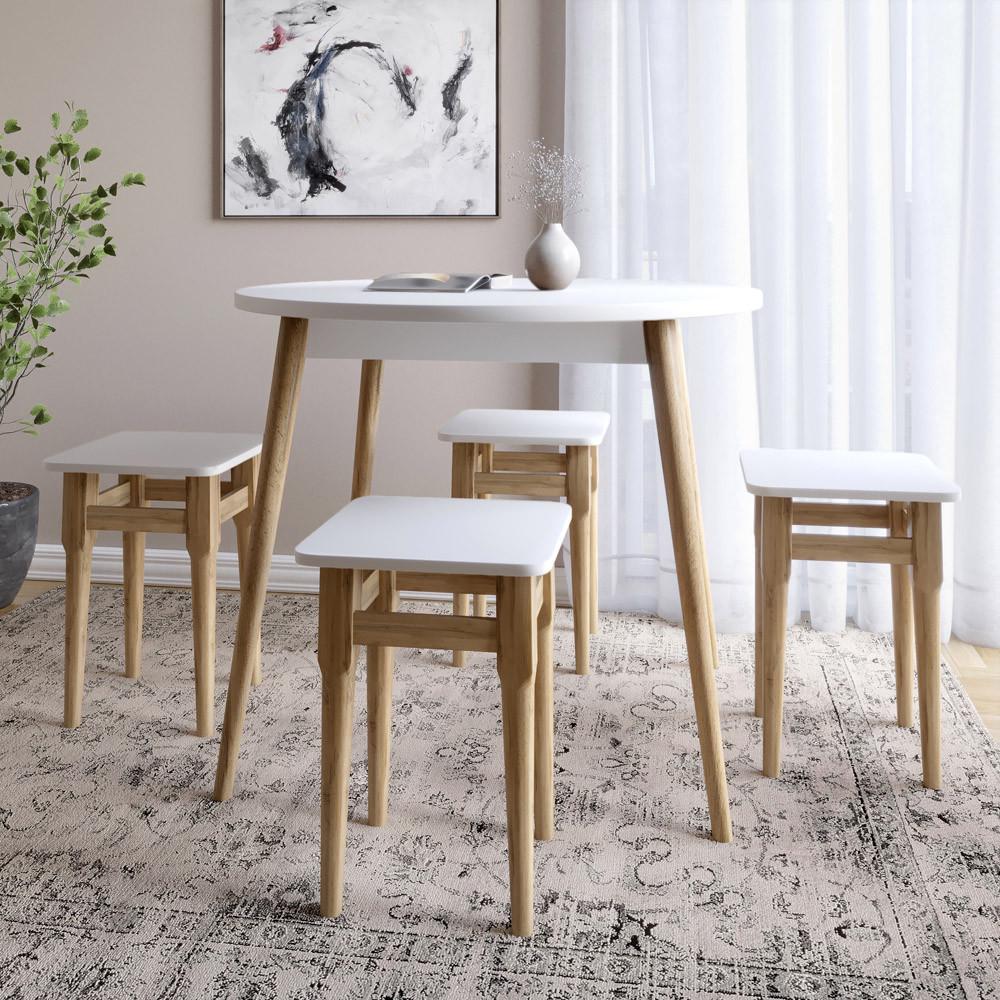 Стол круглый и 4 табурета обеденный для кухни Маями-1 кромка ПВХ 0,45 мм Нимфея альба (Lion-041219)