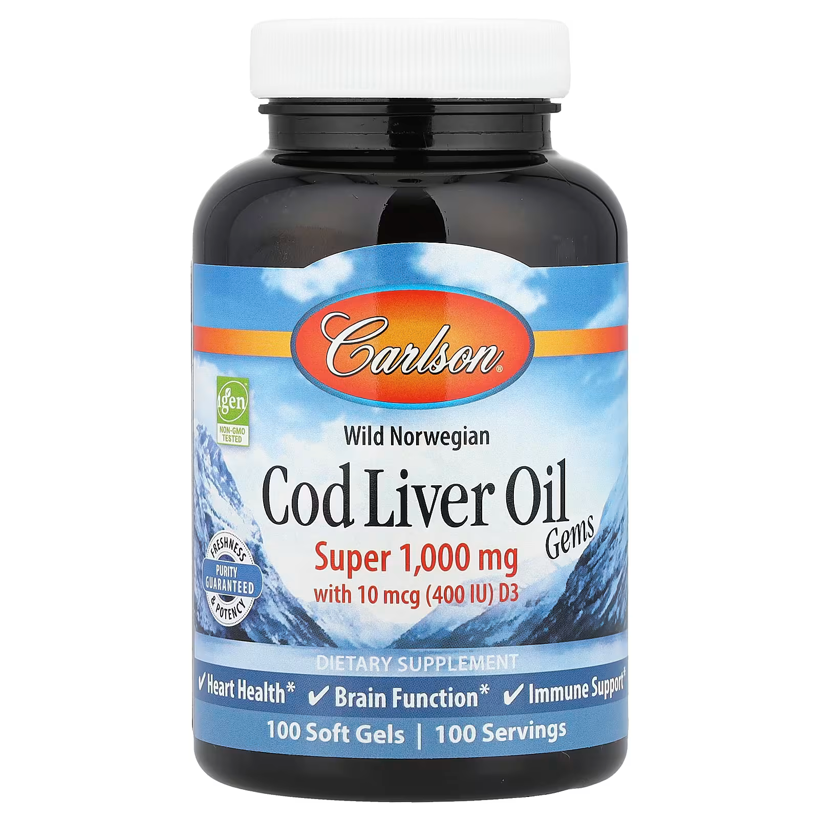 Жирные кислоты Carlson Wild Norwegian Cod Liver Oil Gems Super 1000 мг 100 капс. (33543689)