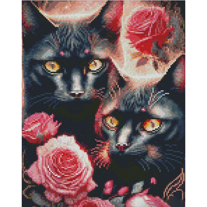 Алмазная мозаика Strateg Премиум Котики в цветах 30х40 см (Str-KB067)