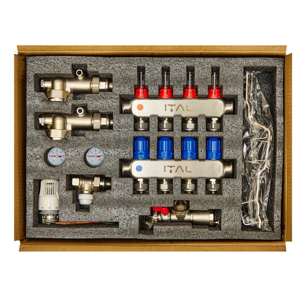 Комплект коллектора с расходомерами ITAL UHW-A04 из нержавеющей стали с прямым подключением - фото 2