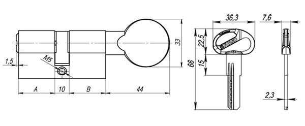 Циліндровий механізм Fuaro D-PRO5002Knob90 CP 5Key Хром - фото 2