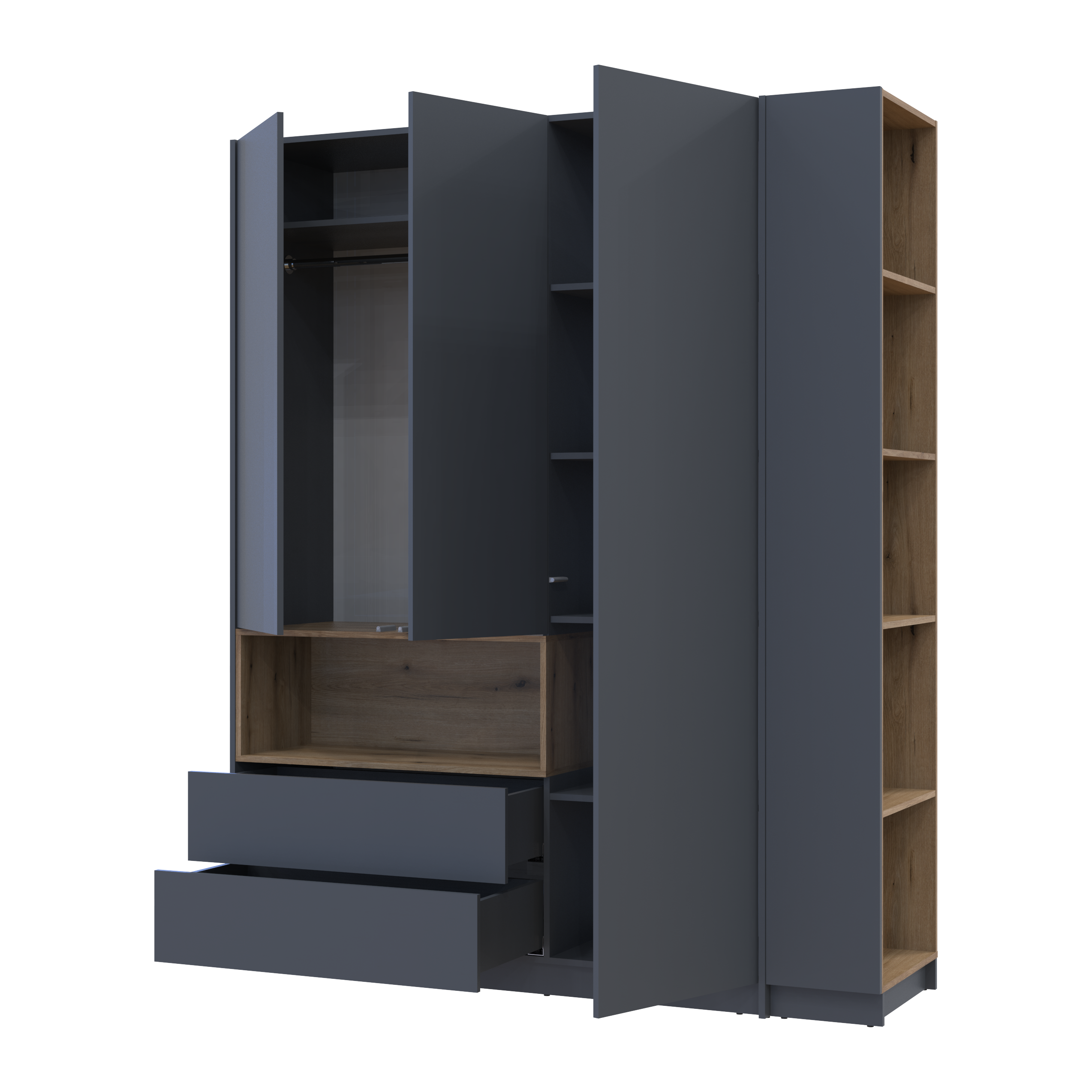 Шкаф для одежды с нишей и этажеркой Дейл 3 ДСП 178х52х220 см Графитовый/Дуб Эвок (44900337)