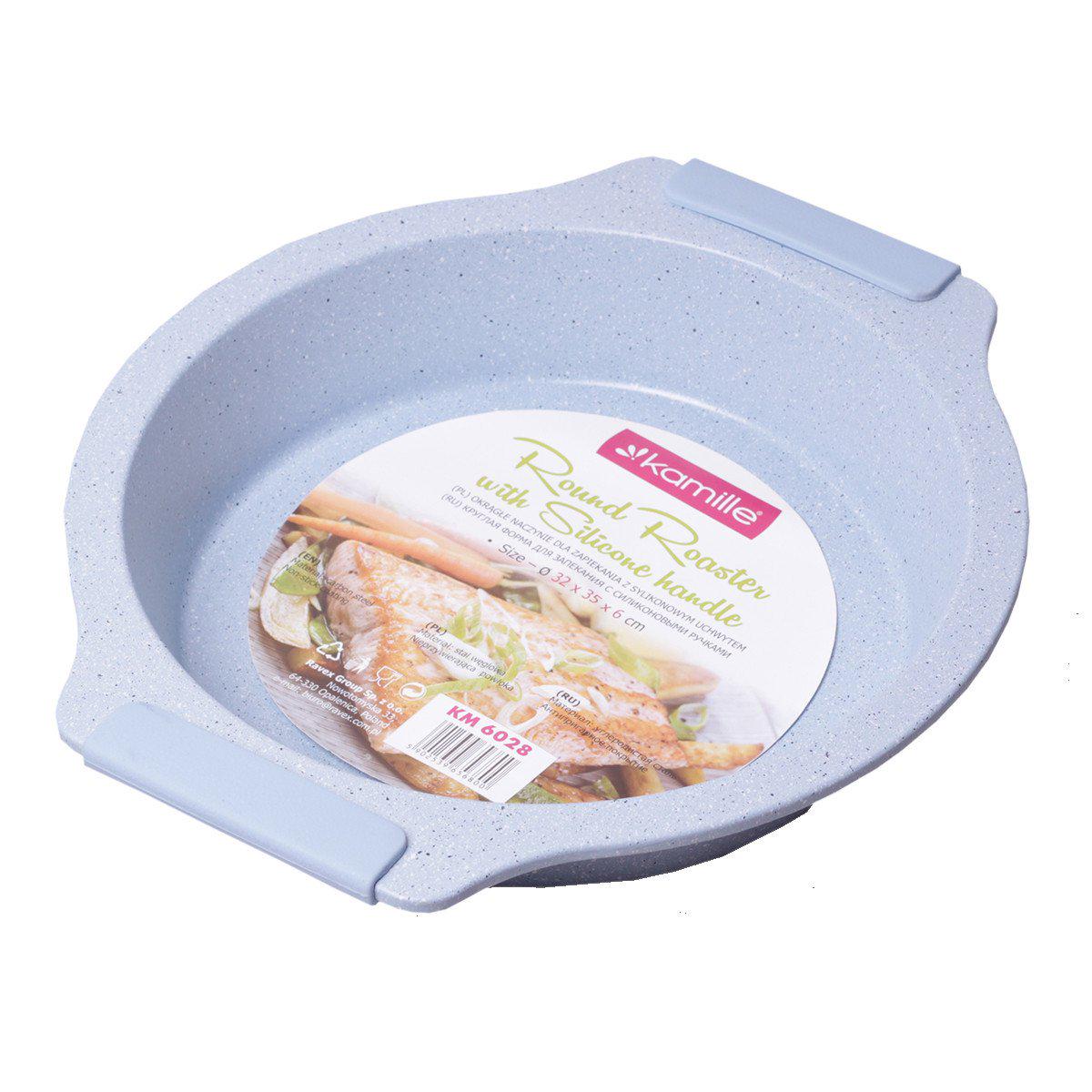 Форма для запікання Kamille 35х32 см з антипригарним покриттям мармур і силіконовими ручками Блакитний KM-6028B