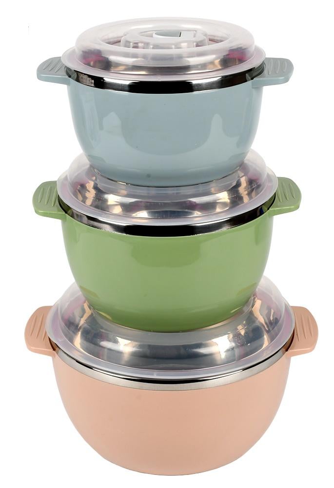 Набір мисок з кришками із нержавіючої сталі 3 шт. 0,8/1,6/2,4 л (30880)