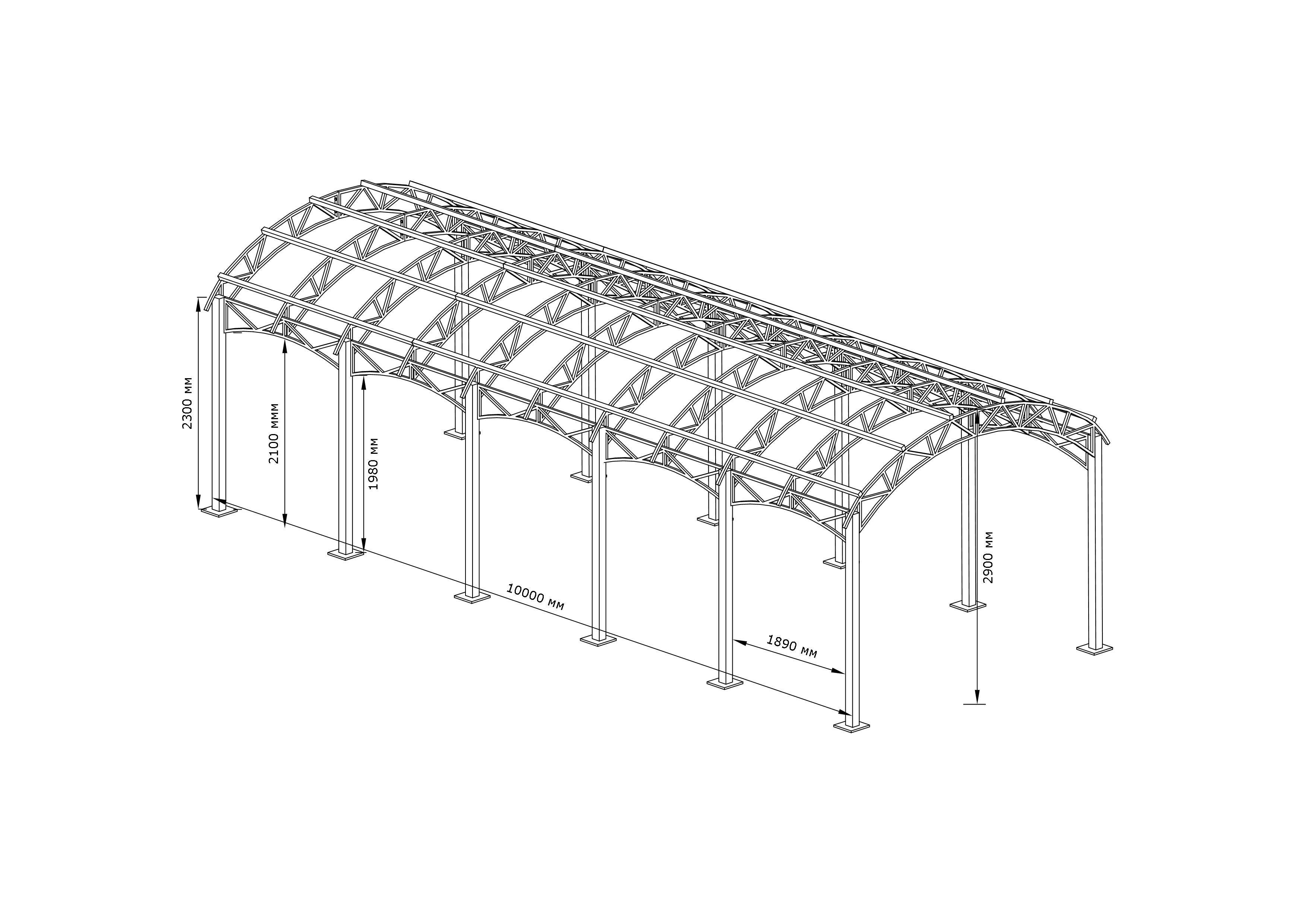 Навес автомобильный Арковый с фермами Собери Сам 10000х4000 мм (1715355164) - фото 5