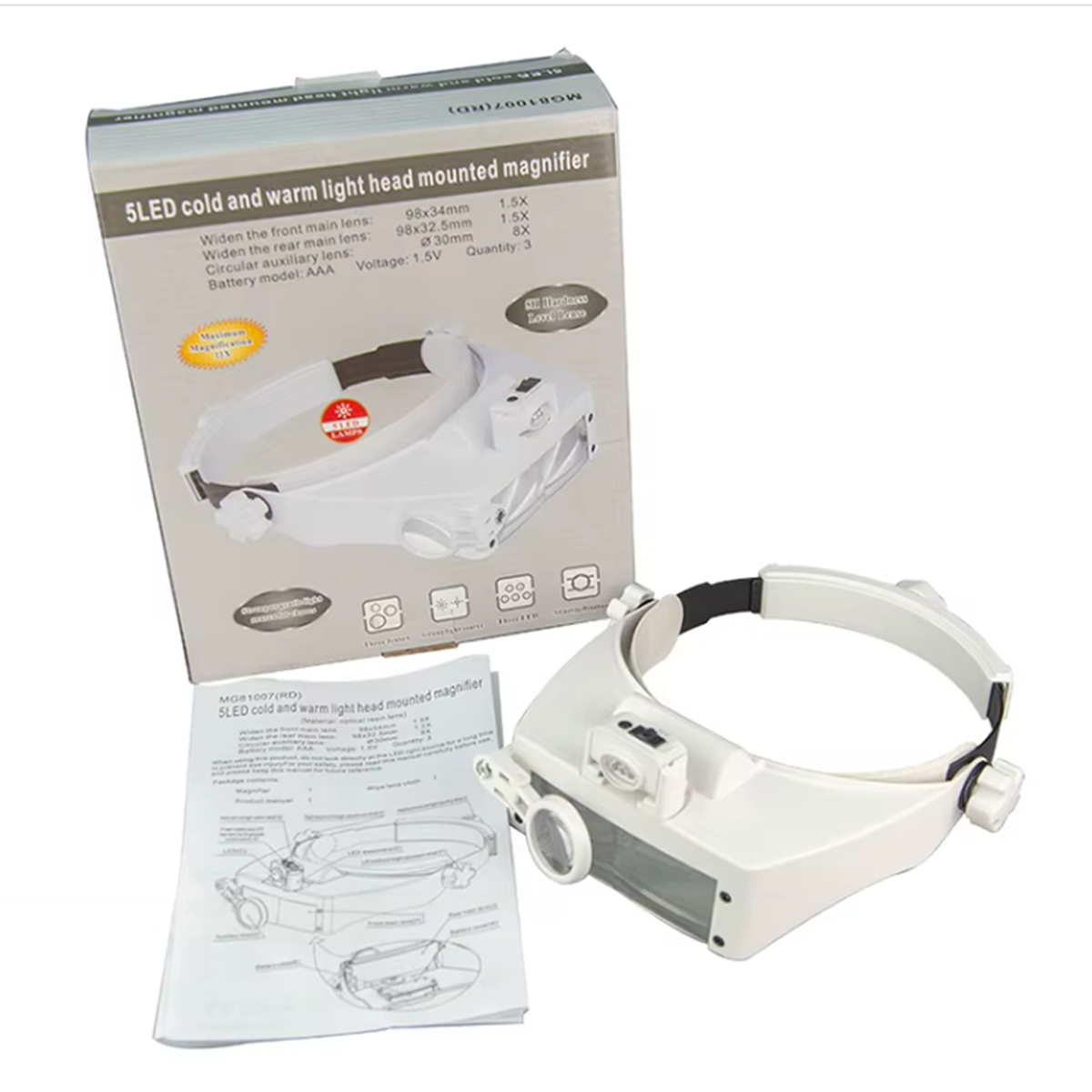 Лупа бинокулярная налобная MG81007 RD с 5LED подсветкой/монокуляром 3 линзы 5H 1,5X/3X/8X/9,5X/11X White (160421) - фото 9 Лупа бинокулярная налобная MG81007 RD с 5LED подсветкой/монокуляром 3 линзы 5H 1,5X/3X/8X/9,5X/11X White (160421) - фото 9
