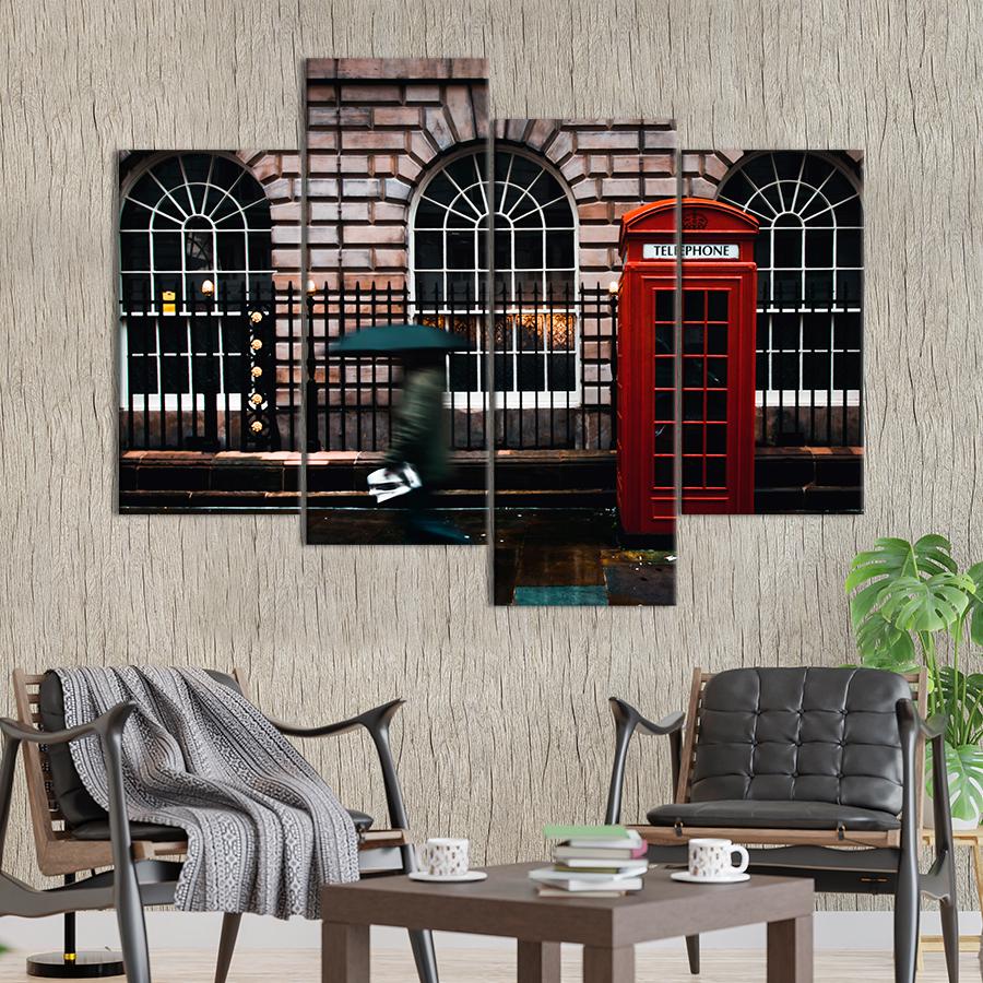Картина город Красная телефонная будка на улице Лондона 149x106 см (A697-4)