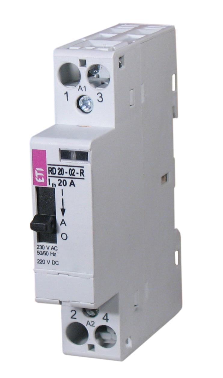 Контактор модульний ETI RD 20-02-R 2P 20A 2NC 24V з ручним керуванням (2464051)
