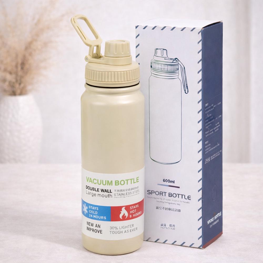 Термопляшка спортивна 124699 600 мл із нержавіючої сталі 316 із ситечком і петлею для перенесення Бежевий Термопляшка спортивна 124699 600 мл із нержавіючої сталі 316 із ситечком і петлею для перенесення Бежевий